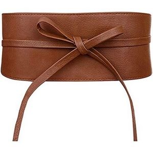 WOMENS Faux Leather Wide Cinch Belt Camel